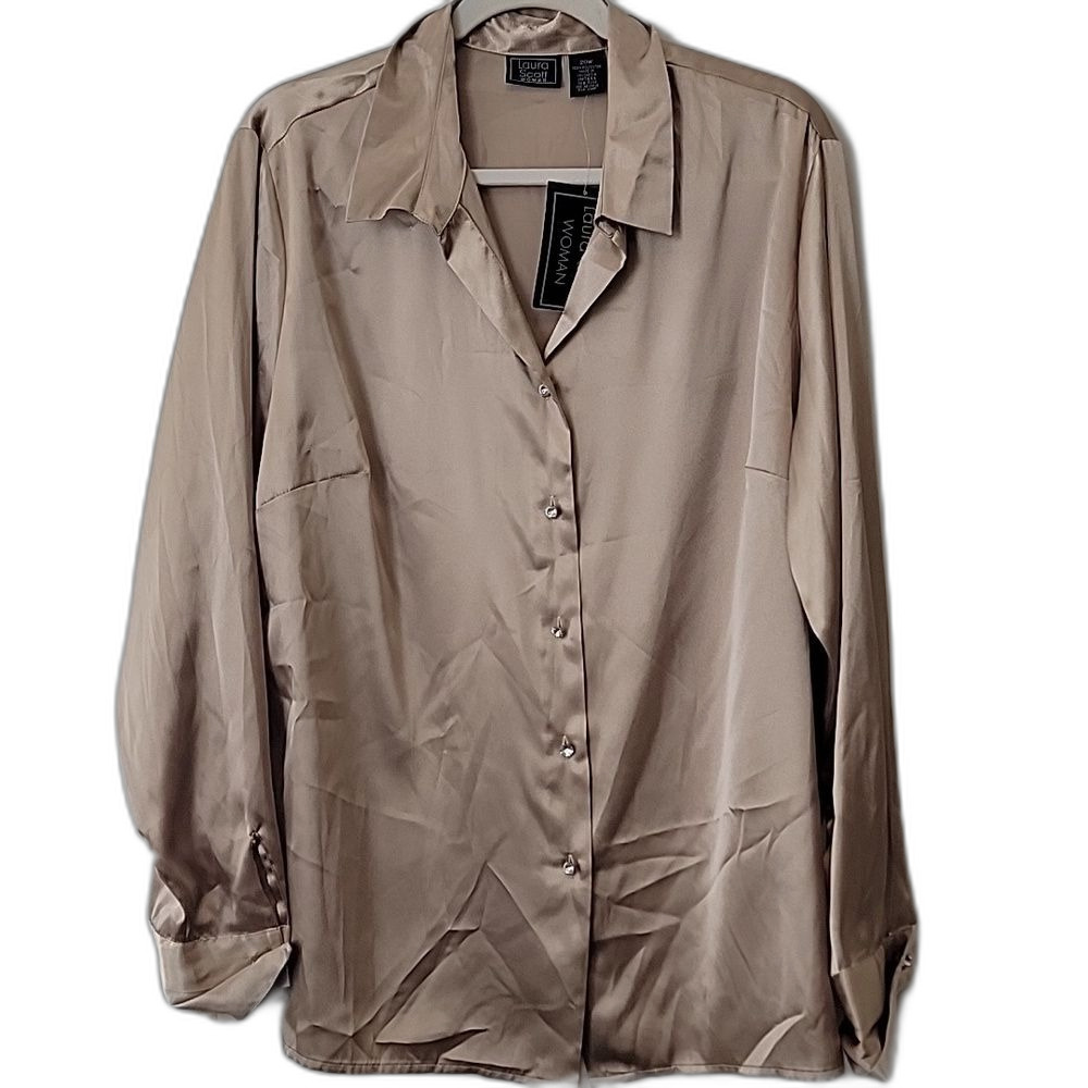 Laura Scott Gold Satin Dress Shirt